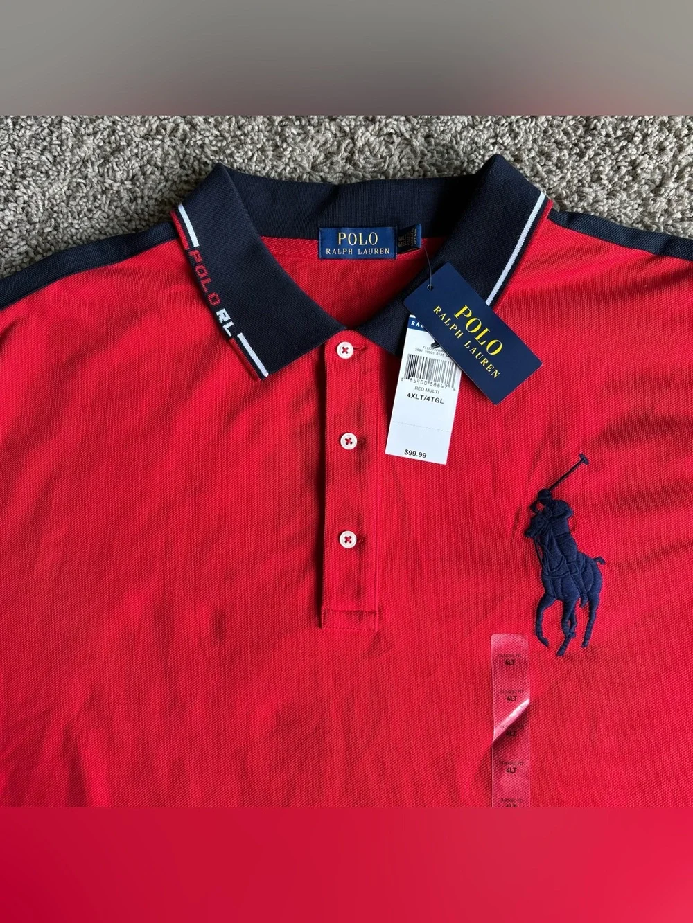 NWT Polo Ralph Lauren Shirt Mens 4XL TALL Red/Blue Side Panel Signature Big Pony